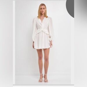 NWT Endless Rose white twist front drape long sleeve midi dress Small